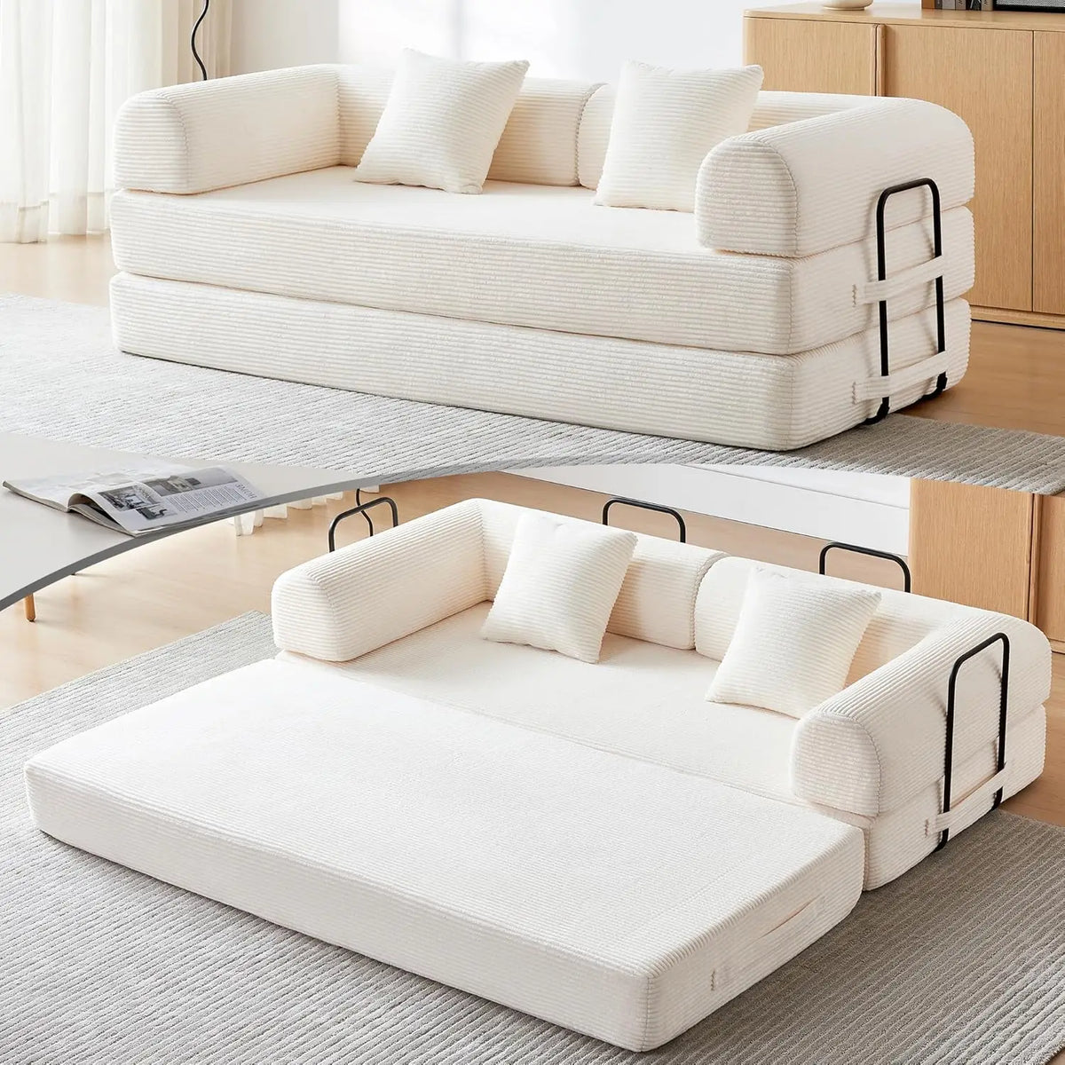 Sofa Bed, Corduroy Sleeper Sofa Bed with Fixed Frame, Floor Sofa Lounge with Pillow, Convertible Folding Mattress, Customized