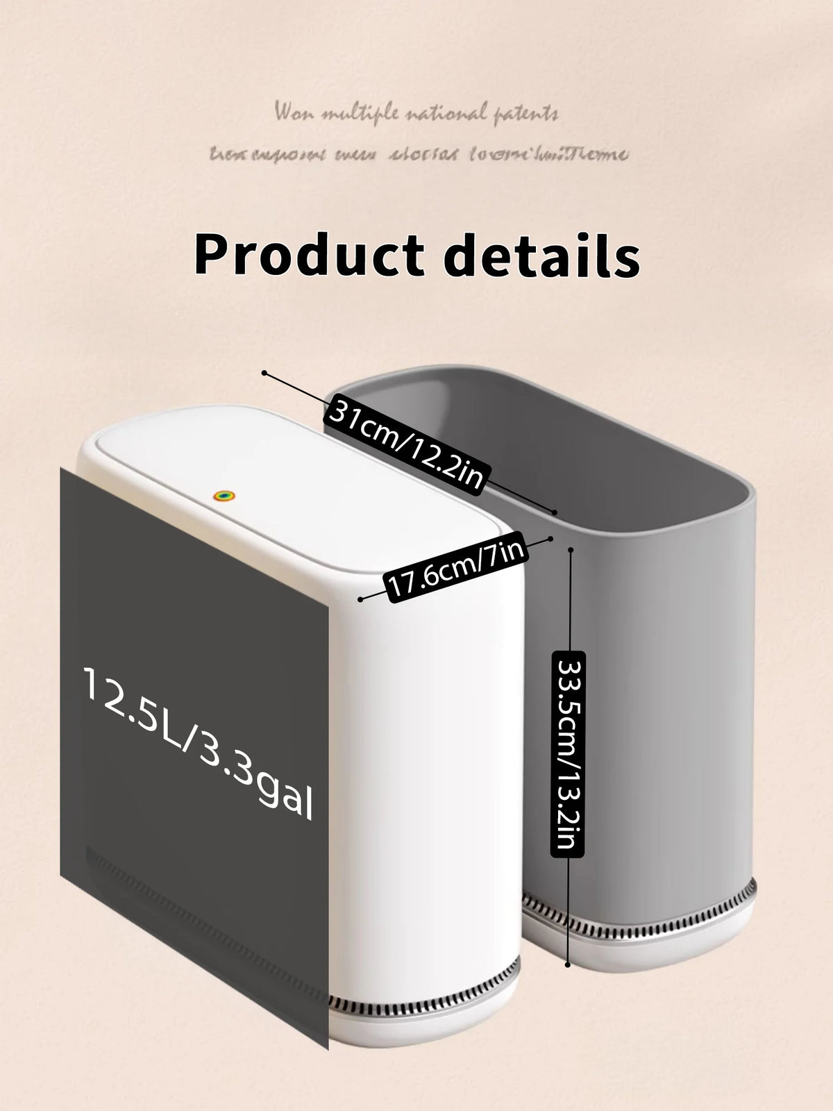 Joybos 3.3 Gallon Slim Trash Can For Bathroom, Auto-Bagging & One-Press Lid, 12.5L Large Waste Bin For Narrow Gap, Modern Hands-Free Garbage Pail For Bedroom Office