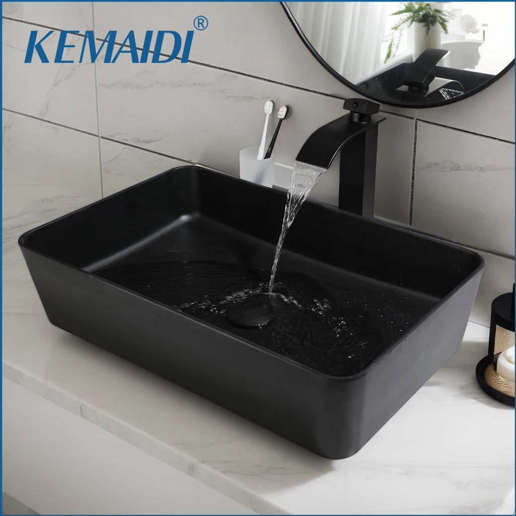 KEMAIDI Bathroom Sink Faucet Combo Vessel Sink Countertop Basin Bathroom Contemporary Washbasin Bowl with  Multiple Shape Sinks
