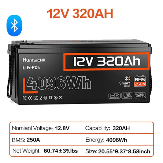 Humsienk 12V 100Ah 150Ah 320Ah 314Ah 640Ah LiFePO4 Rechargeable Lithium Battery Built-in BMS For RV /Camp/ Solar Energy Storage