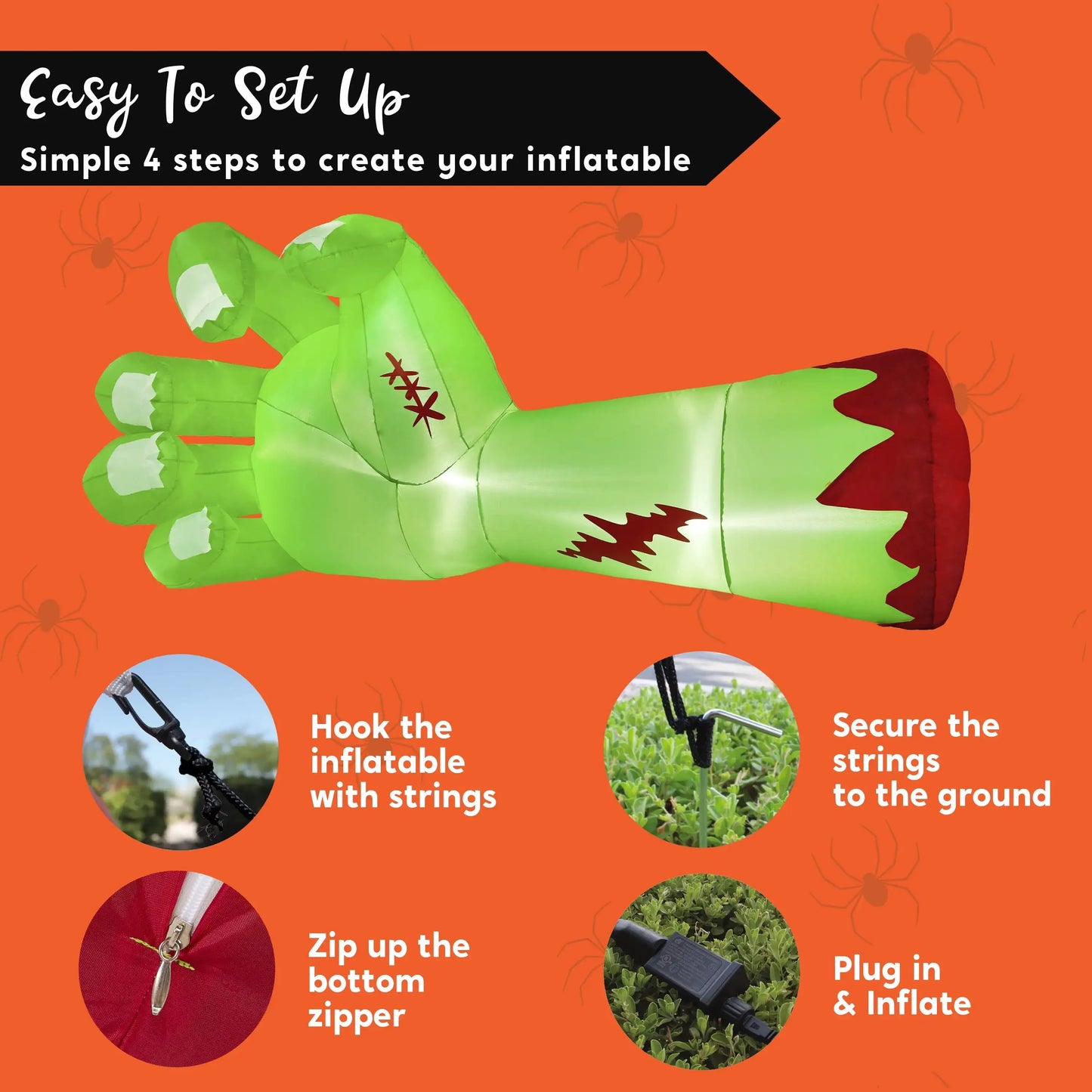 Joyfy 9ft Broken Hand Giant Zombie Arm Halloween Inflatables Outdoor Decoration with Built-in LEDs Scary Green Giant Hand