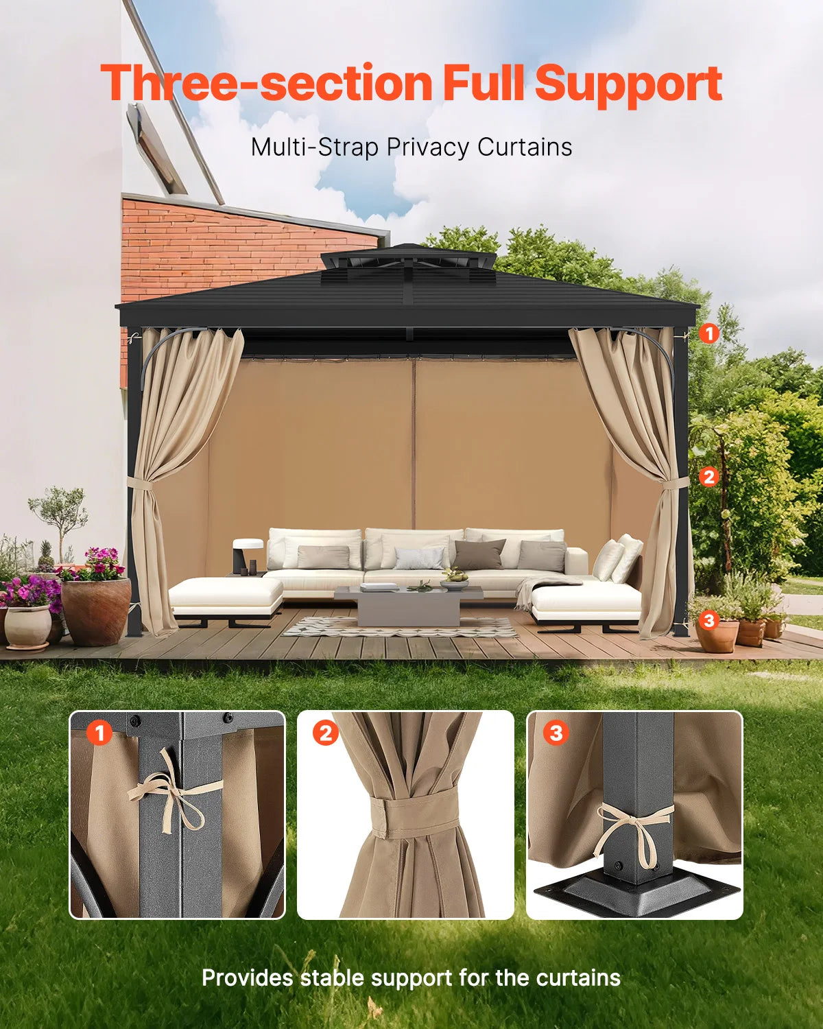 SucceBuy Gazebo Curtains 4-Panel Sidewall Gazebo Privacy Curtains with Zippers Universal Sunshade Curtains Replacement for Patio