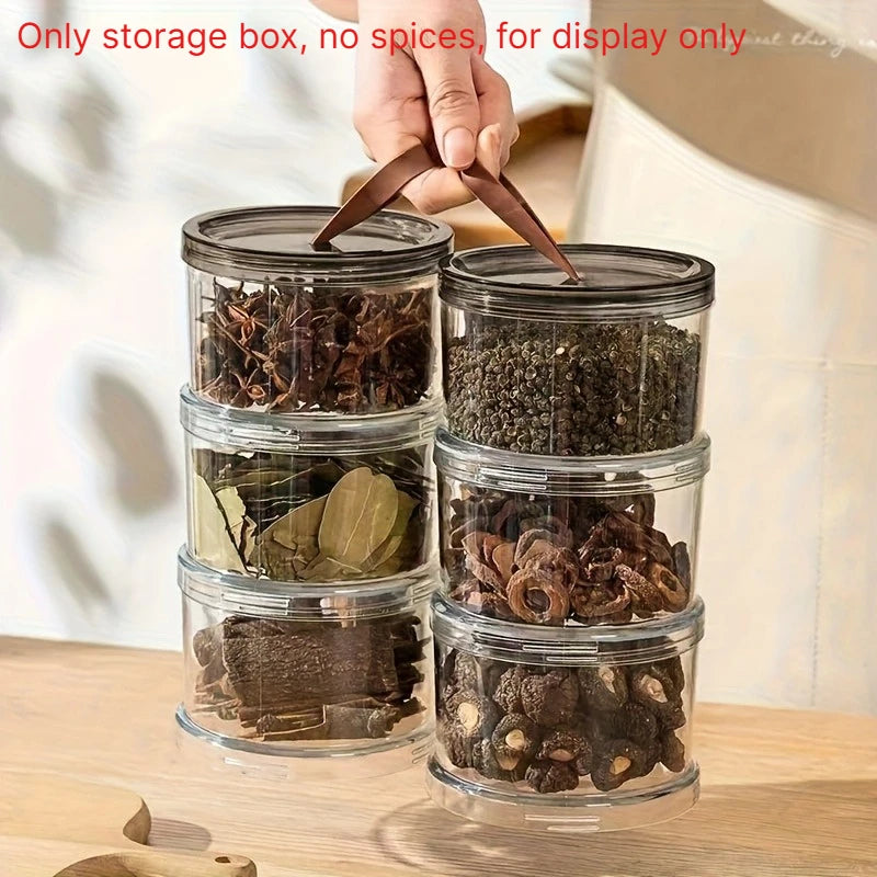 2Pcs Three-Layer Round Spice Storage Box, Grain Storage Jar, Pepper And Seasoning Container, Multi-Layer Transparent Sealed Preservation Box, Made of Food-Grade Material, Reusable Container, Suitable for Grains, Cereals, Snac