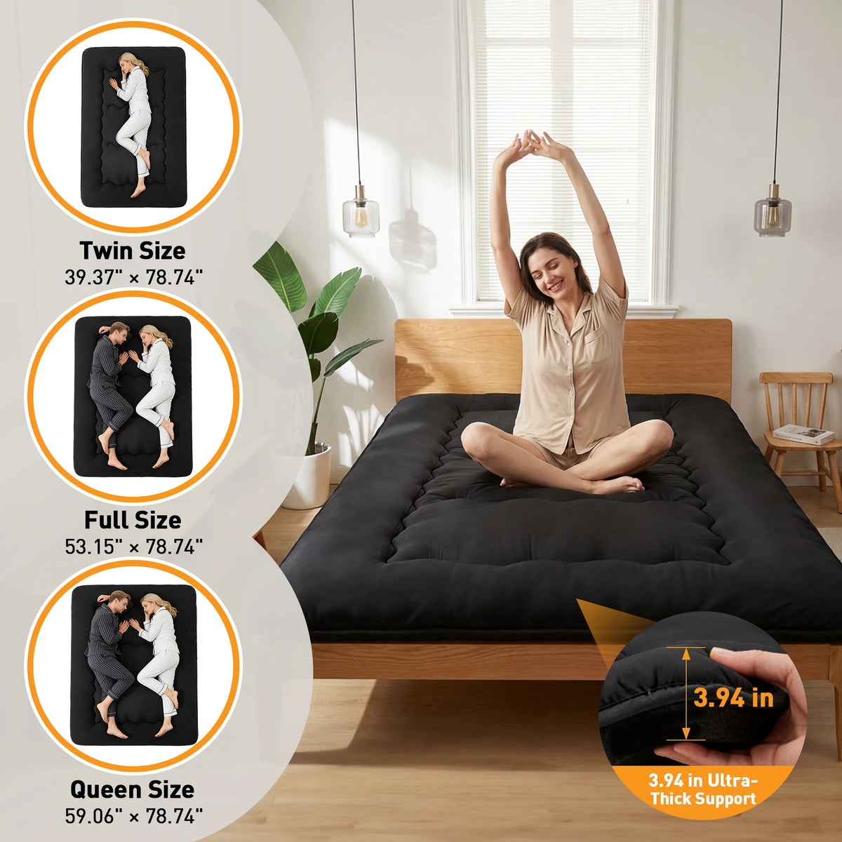 JHK 4 Inch Soft Floor Mattress Portable Foldable with Removable Washable Cover Breathable Bed Topper Sleeper Sofa Bedroom