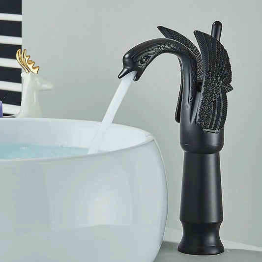 Golden Basin Faucet Deck Mount Sink Short Faucets Swan Shape Single Handle Sink Hot Cold Water Mixer Tap
