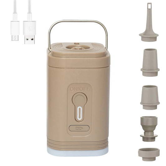 Portable Rechargeable Air Pump 5 Nozzles Electric Inflator with LED Light Type-C USB for Pool Mattress Swimming Ring Camping Vacuum Bag