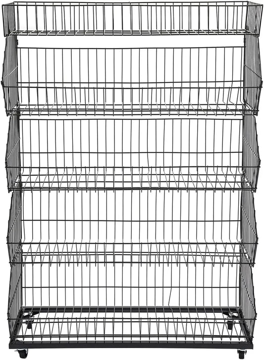 5 Tier Large Wire Metal Mobile Supermarket Storage Shelf,Fruit Vegetable Snack Supply Basket for Home Store Market