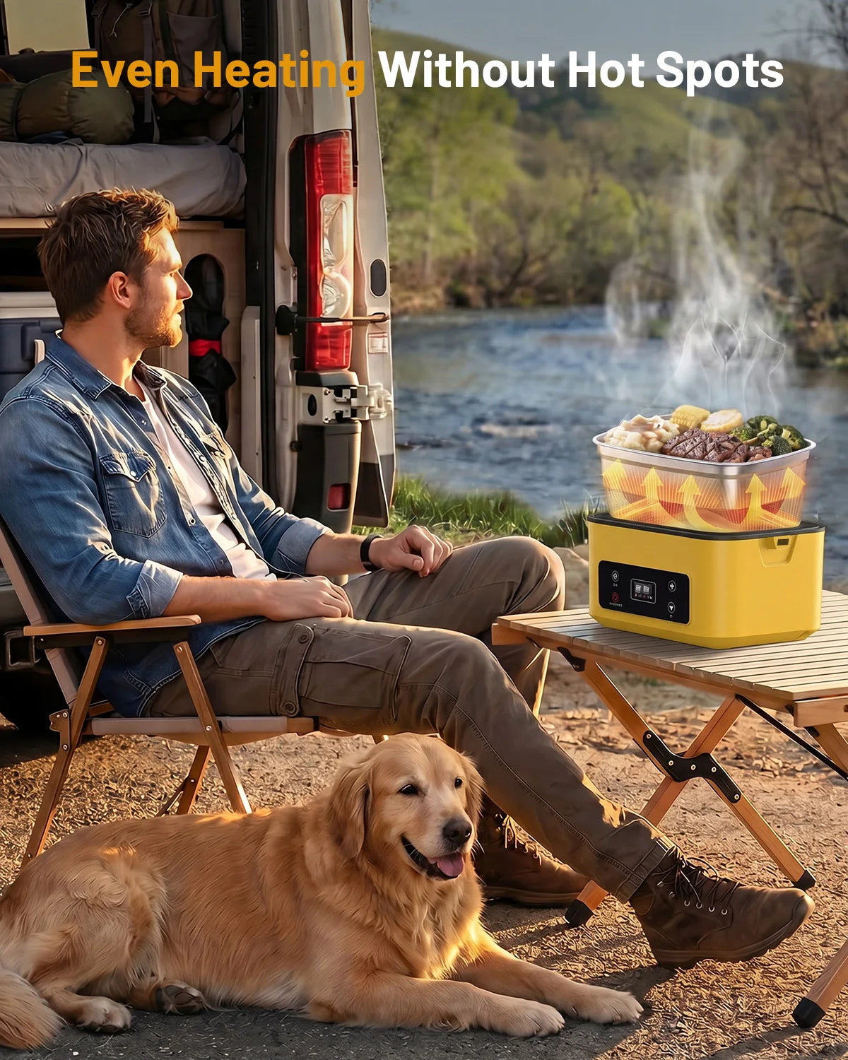 TaskStar Electric Lunch Box 1.2L Cordless Food Warmer with Timer & Custom Heated, Cold Reheat Portable Bento Box for Outdoor Camping Office School, Usable As Phone Power Bank