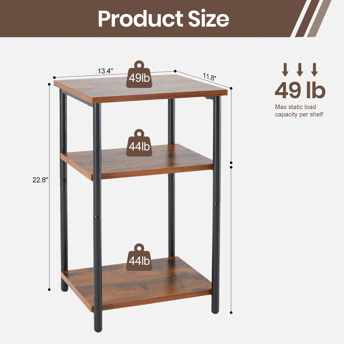 JHK 2/3-Tier End Table Side Tables with Adjustable Feet Small Nightstand Steel Frame
