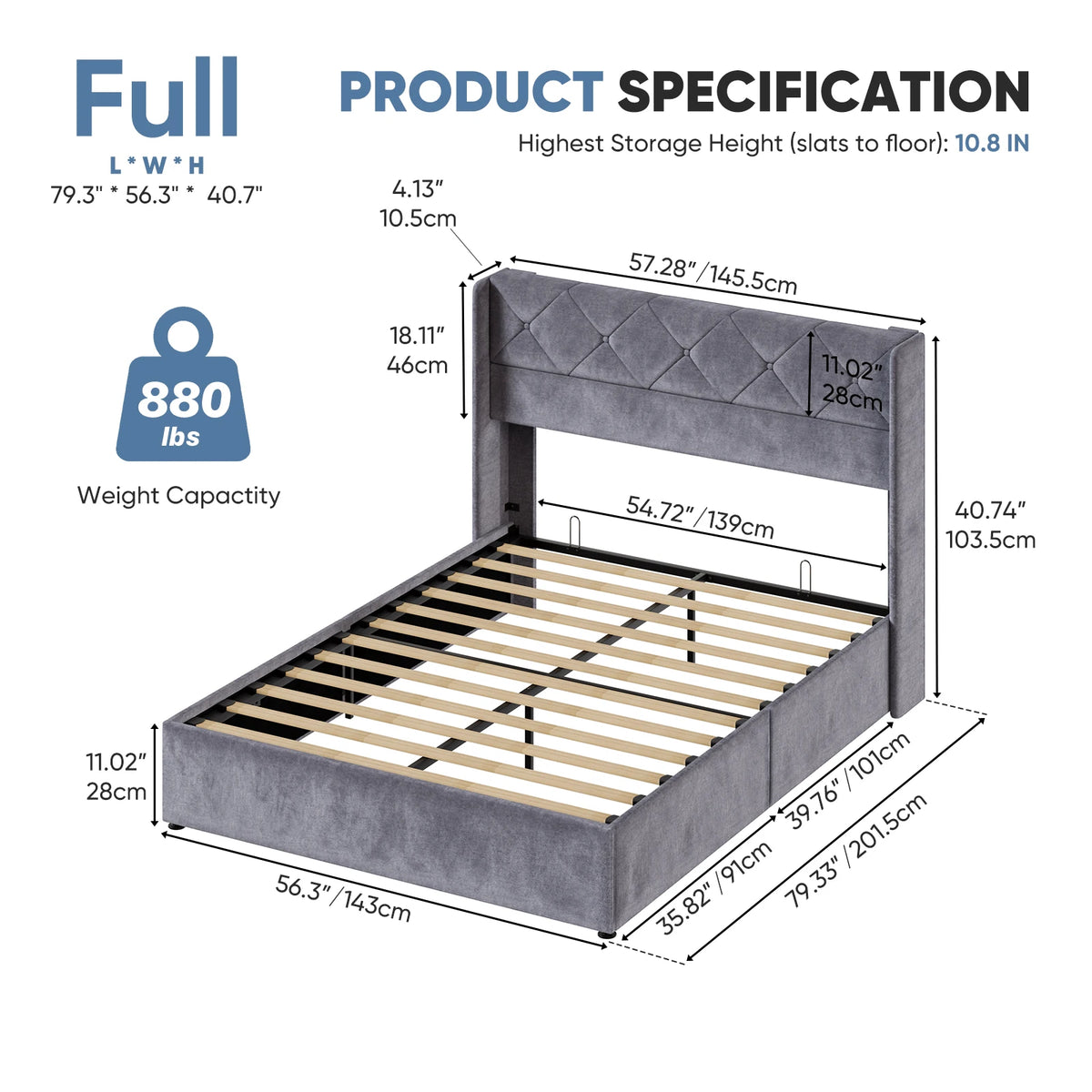 JHK Lift Up Storage Bed Modern Upholstered Platform Bed Frame with Wingback Headboard Hydraulic Lift Storage No Box Spring Needed Easy Assembly For Bedroom