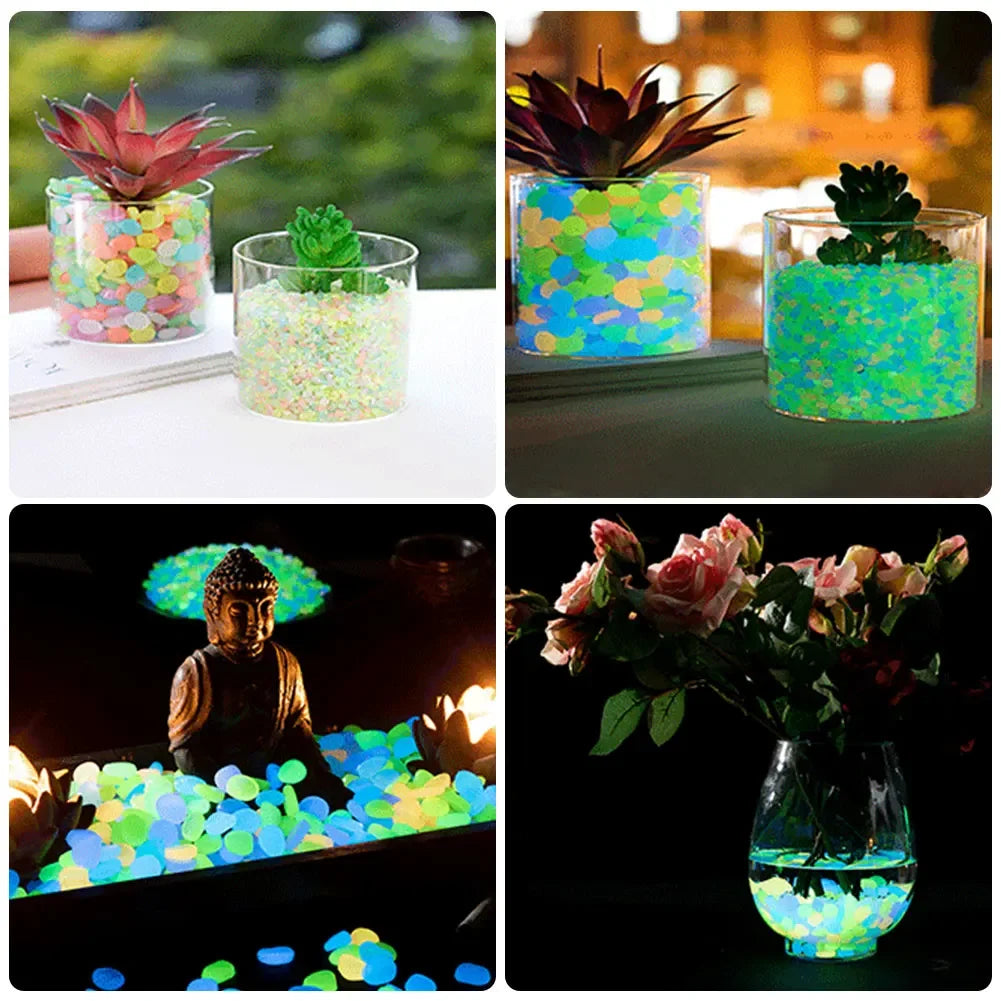 100Pcs Pebbles Glow In The Dark Pebbles Glowing Stones Fish Tank Aquarium Decor Rocks Pebbles for Garden Yard Patio DIY Stones