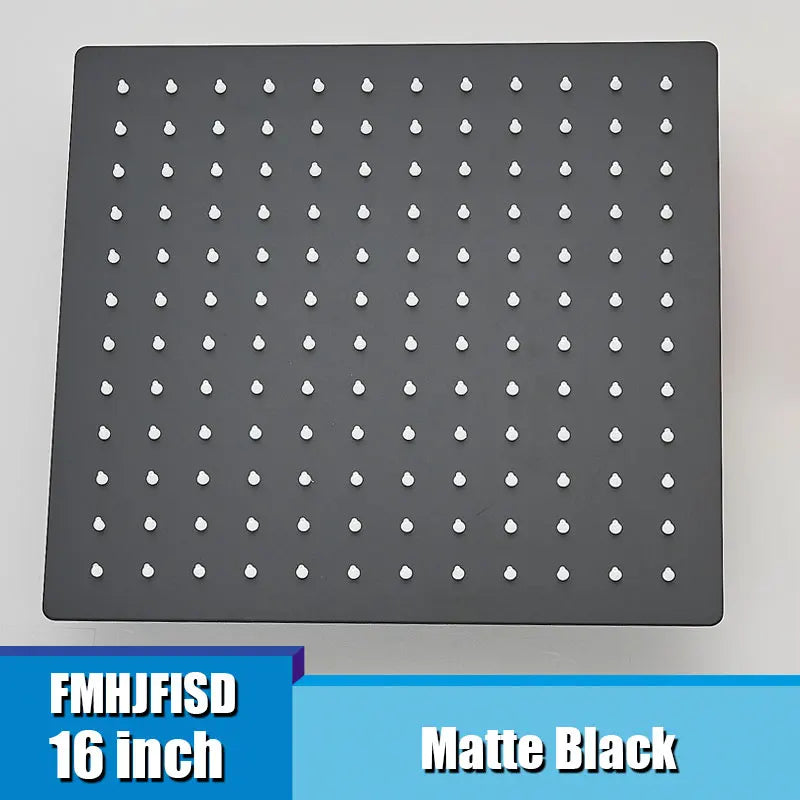 16 Inch  Black Square Shower Head Rainfall Shower Accessories Stainless Steel Top Bathroom Ultrathin Shower Head Ceiling Install
