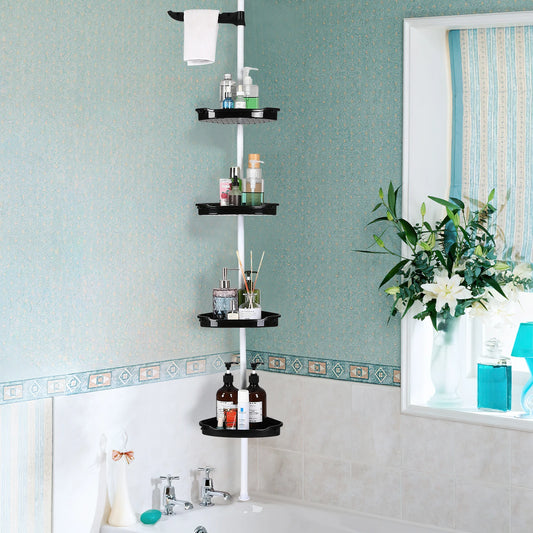Corner Shower Caddy with Tension Pole 4-Tier Adjustable Shelves Bathroom Storage Organizer