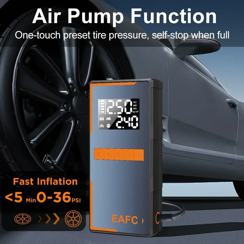 EAFC 4 In 1 Jump Starter Air Pump Power Bank Air Compressor LED Lighting 1200A Starter 150PSI Inflatable Pump Battery Booster