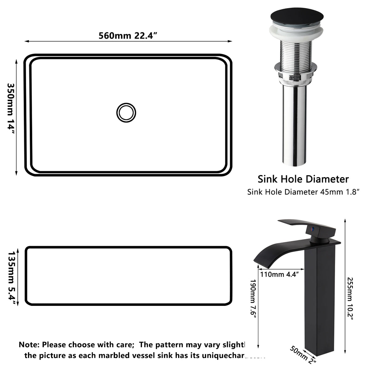 KEMAIDI Bathroom Sink Faucet Combo Vessel Sink Countertop Basin Bathroom Contemporary Washbasin Bowl with  Multiple Shape Sinks