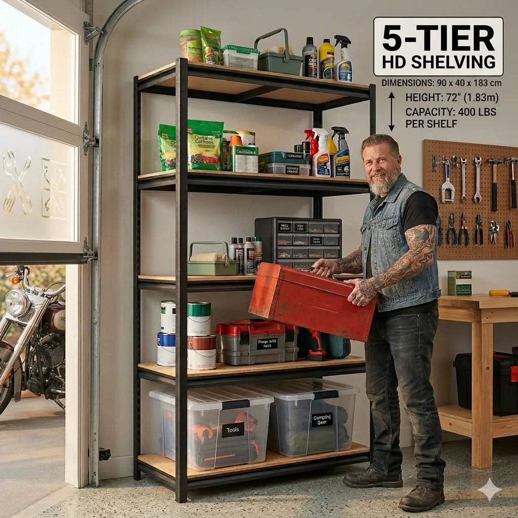 5-Tier Storage Shelving Unit Heavy Duty Metal Rack with Screws and MDF Boards, Adjustable Utility Organizer for Garage Warehouse Pantry (35.4" W x 15.7" D x 72.0" H)
