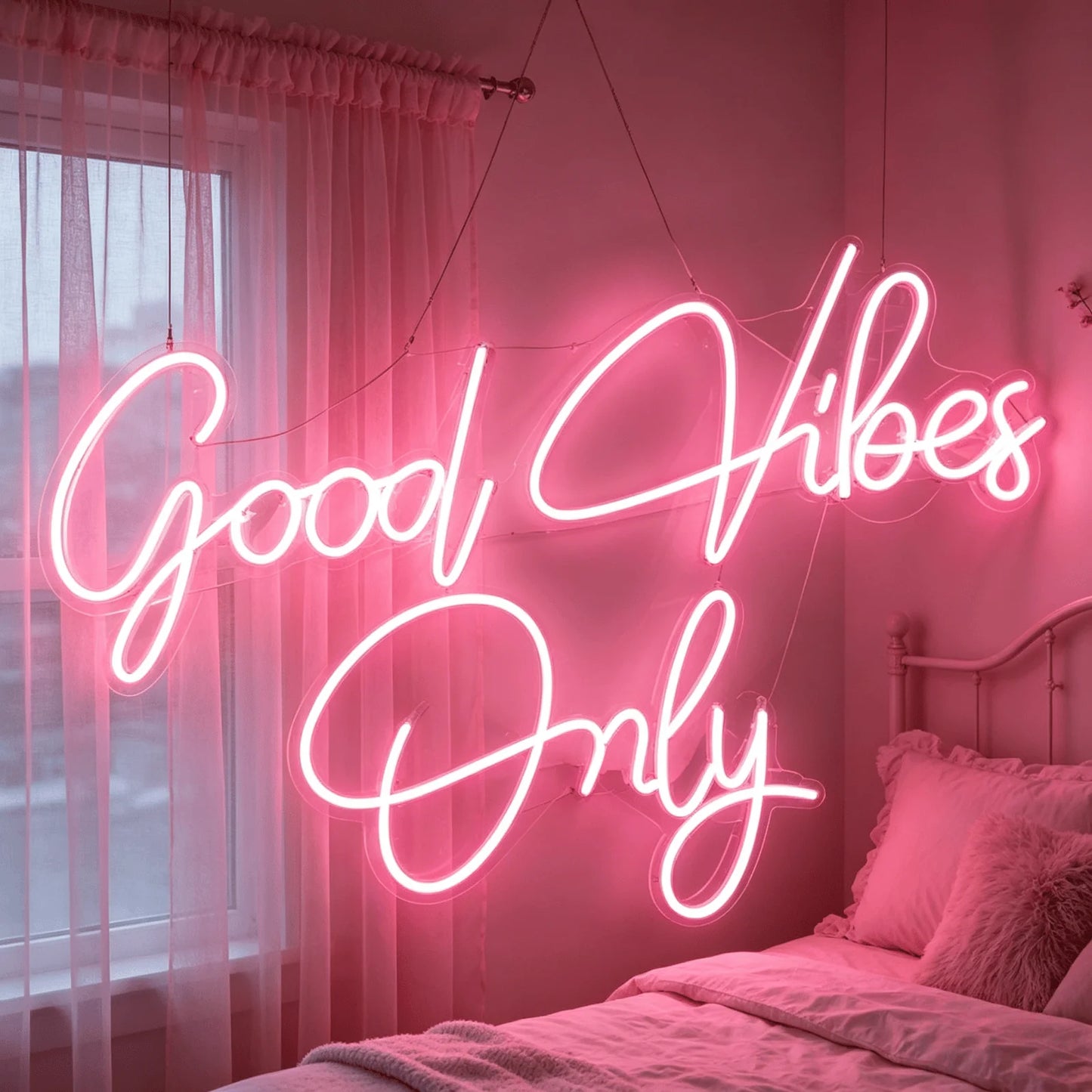 Good Vibes Only Neon Sign, Pink LED Neon Light for Wall Decor, Aesthetic Room Decor for Bedroom, USB Powered