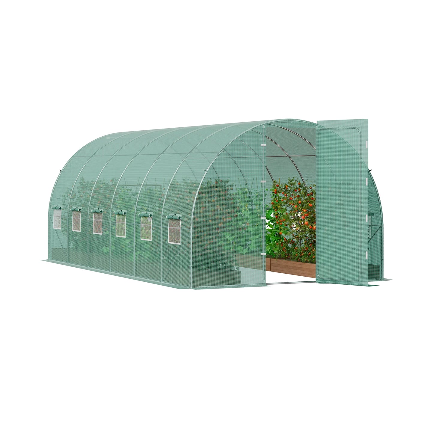 SucceBuy Walk-in Tunnel Greenhouse Hoop House Greenhouse Tunnel Plant House with Galvanized Steel Frame Swing Door for Outdoor