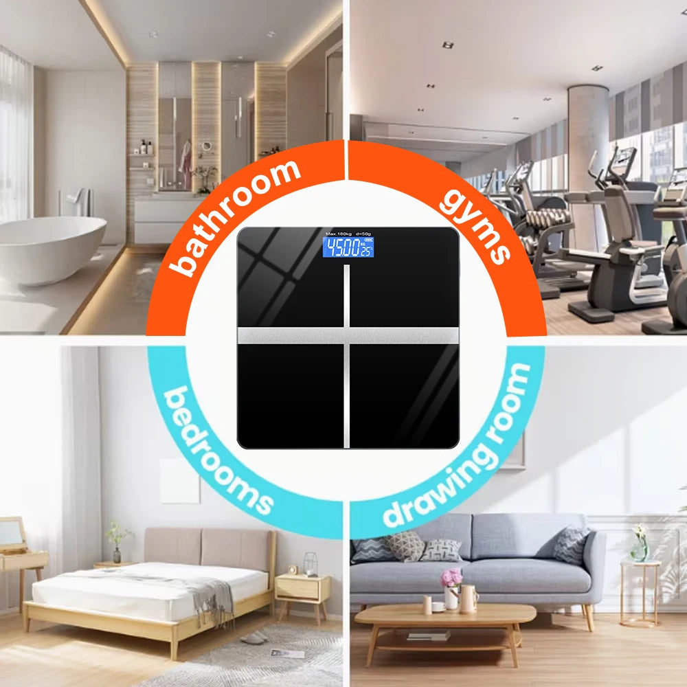 ZNLYRION Digital Bathroom Scale 180kg 396lb Electronic Body Weight Scale with LCD Display Tempered Glass Platform High Precision Sensor