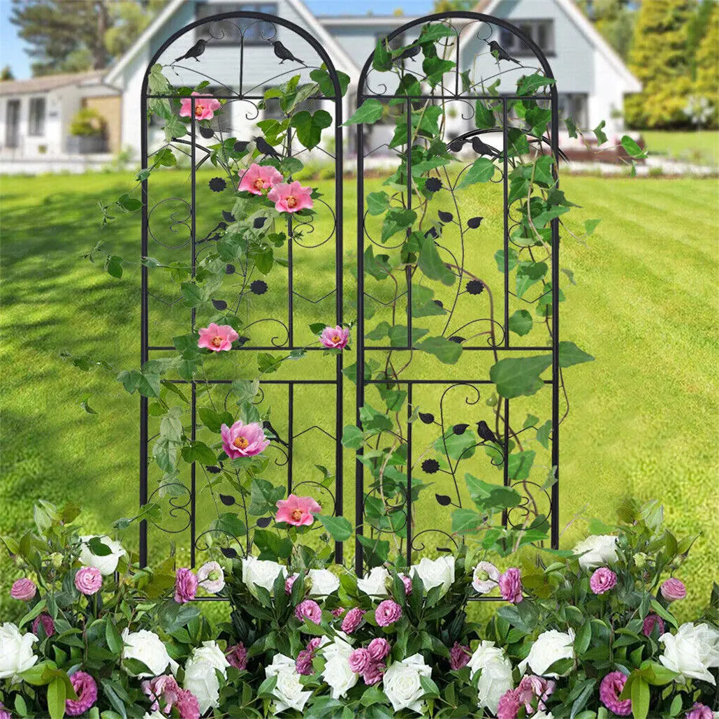 Metal Garden Trellis Fence, Anti-Rust, Climbing Plant Flower Panels Support, Screen Edge Border, 83 in Tall, 2PCs