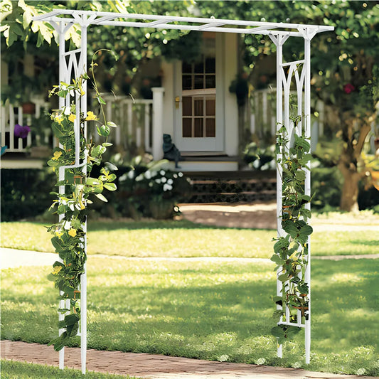 Stereoscopic White Garden Arch Arbor, Super Strong Metal Wedding Arch Decor, Outdoor Pergola Trellis